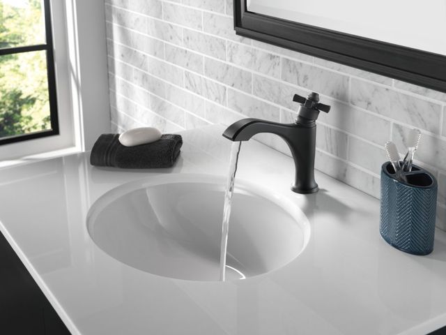 Delta Dorval® Matte Black Single Handle Cross Bathroom Faucet-3
