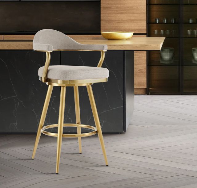 Armen Living Justin Gold/Taupe Swivel Bar Stool-1
