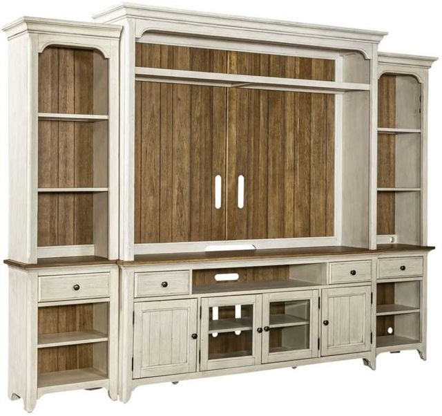 Liberty Furniture Farmhouse Reimagined Antique White/Chestnut Entertainment Center with Piers-0