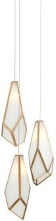 Currey & Company Glace Antique Brass/White Round Multi-Drop Pendant Lighting-0