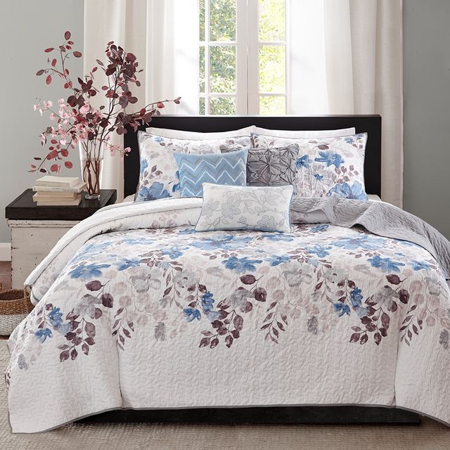 Olliix by Madison Park 6 Piece Blue Full/Queen Luna Reversible Coverlet Set-0