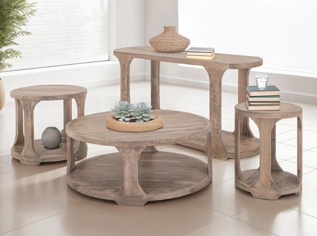 International Furniture Direct Balam Stained White Round End Table-1