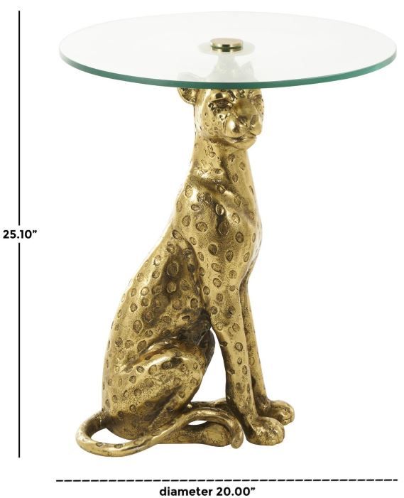 Deco Marche Clear Leopard Side End Accent Table with Gold Base-3