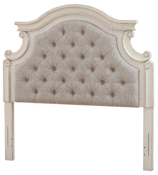 Signature Design by Ashley® Realyn Beige/Chipped White Full Upholstered Panel Headboard