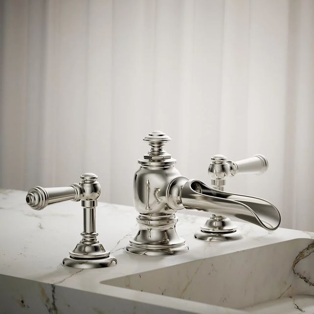 KOHLER® Artifacts® Vibrant Polished Nickel Bathroom Sink Faucet Spout with Flume Design-3
