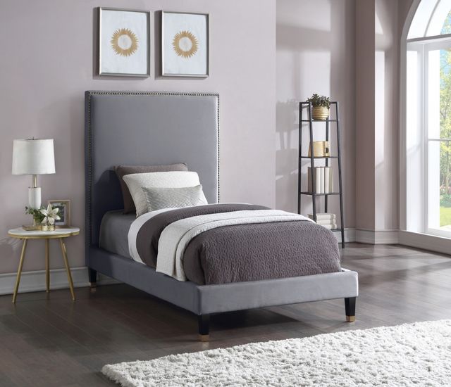 Meridian Furniture Harlie Grey Velvet Twin Bed-3