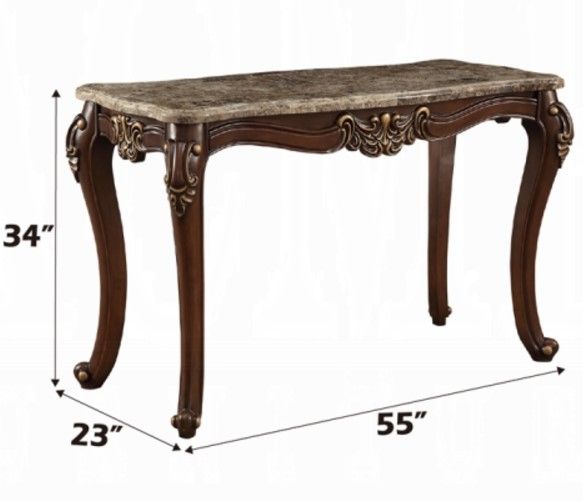 ACME Furniture Mehadi Marble Top Sofa Table with Walnut Base-1