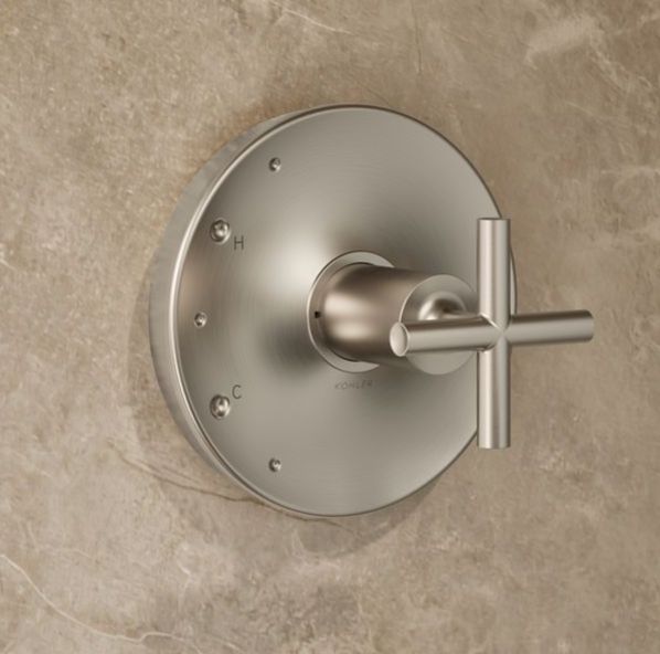 KOHLER® Purist® Rite-Temp® Vibrant Brushed Nickel Shower Trim Kit with Cross Handle-4