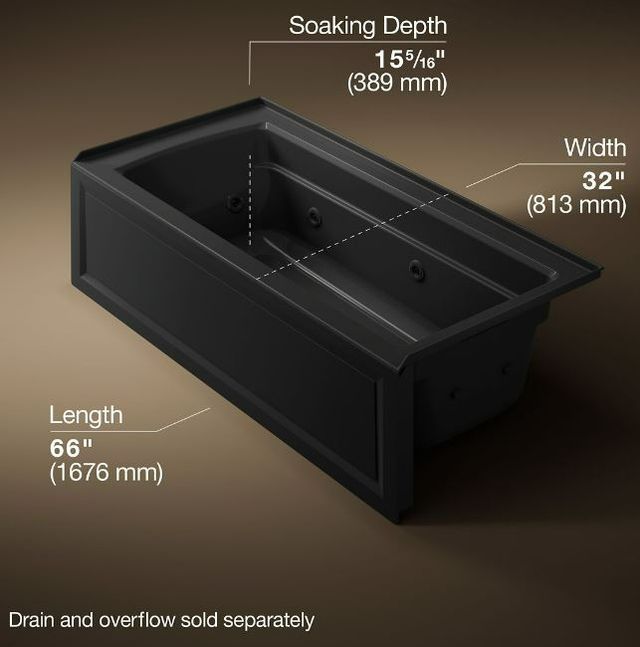 KOHLER® Archer® Black 66" x 32" Alcove Whirlpool - Right Drain-3