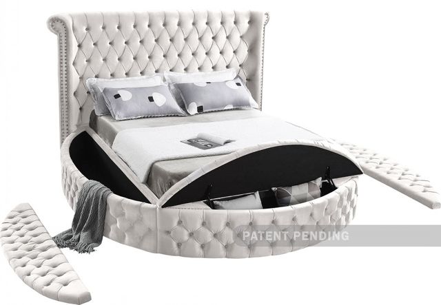Meridian Furniture Luxus Cream Queen Upholstered Sleigh Storage Bed-3