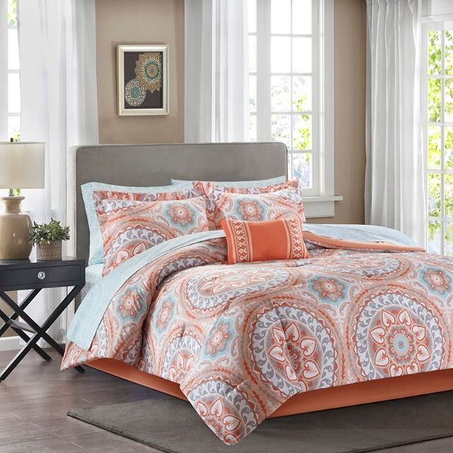 Olliix by Madison Park Essentials Coral Twin XL Serenity Complete Comforter and Cotton Sheet Set-0