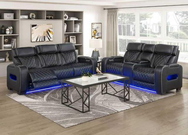 Homelegance® Fairway Black Double Power Reclining Loveseat with Center Console-1