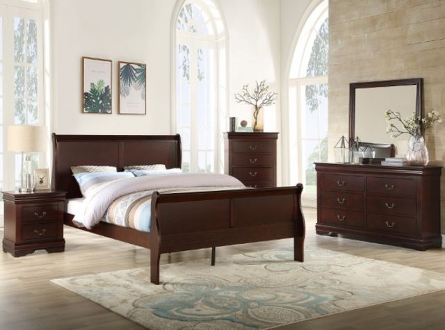 Crown Mark Louis Philip Cherry Queen Sleigh Bed-1