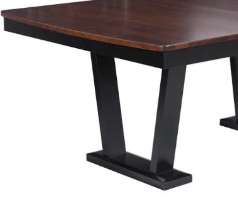 Country View Woodworking Customizable Mayan Cherry Top 48" Dining Table with 2-Leaves and Brown Maple Base-1