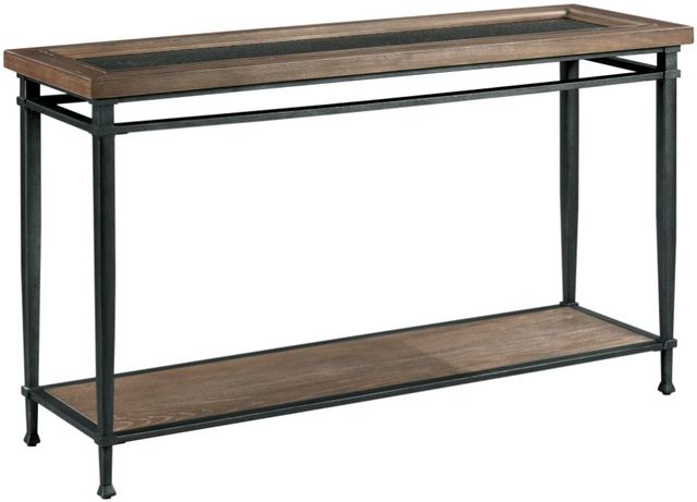 Hammary® Austin Antiqued Medium Brown Sofa Table with Hammered Bronze Frame-0