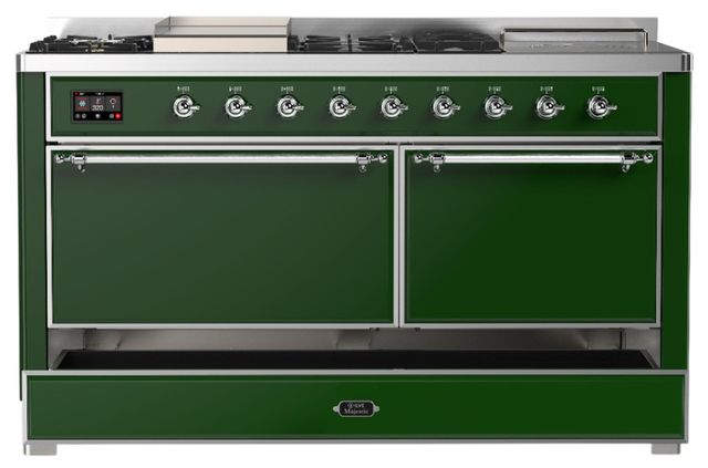 Ilve® Majestic III 60" Emerald Green Pro Style Dual Fuel Natural Gas Range with Solid Door and Chrome Trim-2