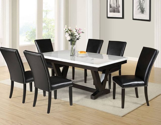 Steve Silver Co. Finley 7-Piece Cordovan Dark Cherry Marble Top Dining Set-1