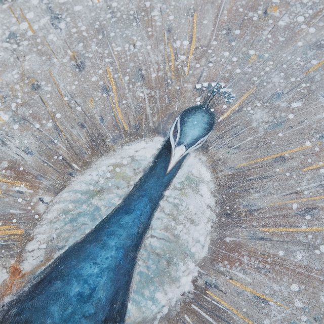 Olliix by Madison Park Gilded Peacock Multicolor Framed Canvas with Gold Foil and Hand Embellishment-1