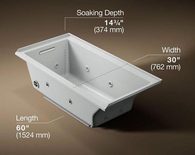 KOHLER® Underscore® Ice Gray 60" x 30" Drop-In/Alcove Heated Whirlpool Bath - Left Drain-2