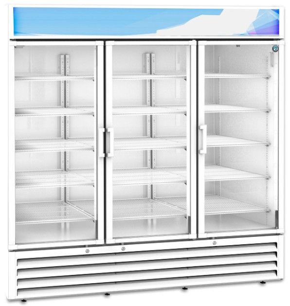 Hoshizaki 78" 56 Cu. Ft. White Painted Aluminum Three Section Glass Door Merchandiser Refrigerator-1