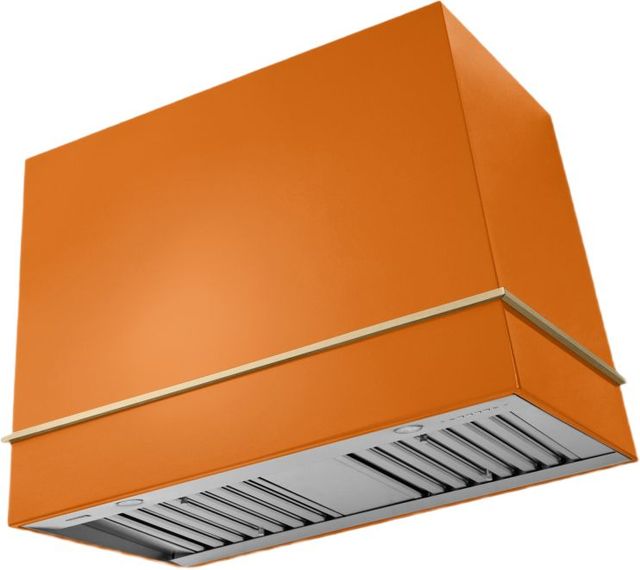 La Cornue Cornufé Loge 44" Quintessential Orange Wall Mounted Range Hood with Brushed Brass Trim-0