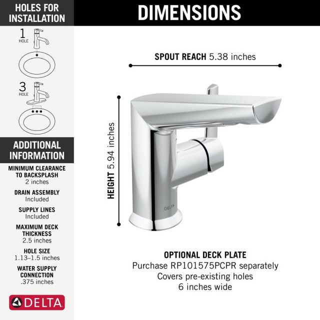Delta Galeon® Lumicoat® Chrome 6" Single Handle Bathroom Faucet with Drain-1