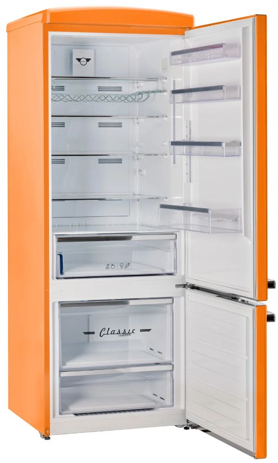 Unique Appliances 28” 17 Cu. Ft. Creamsicle Orange Bottom Freezer Refrigerator with Chrome Accent Handles-2