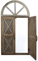 A & B Home Brown Wood Arch Window Frame Mirror with Weaving Doors-0