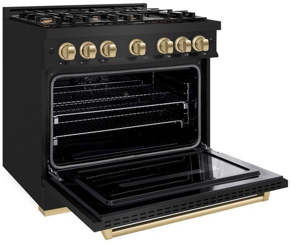 ZLINE Classic Autograph Edition 36" Black Stainless Steel Pro Style Gas Range with Champagne Bronze Accents-3