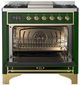 Ilve® Majestic III 36" Emerald Green Pro Style Dual Fuel Natural Gas Range with 6 Black Brass Burners and Brass Trim-1
