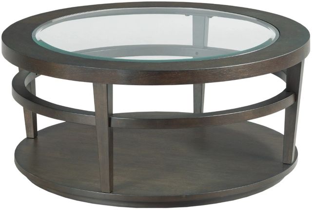 Hammary® Urbana Glass Top Round Cocktail Table with Dark Oak Base-0