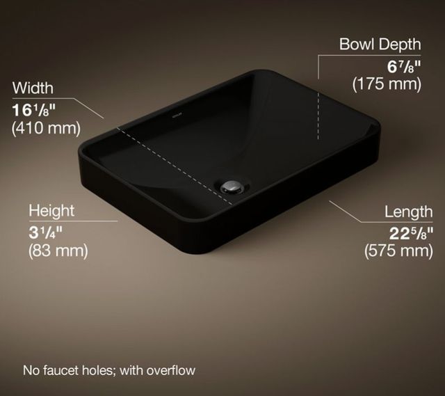 Kohler Vox® Black 23.75" Rectangular Vessel Bathroom Sink-3