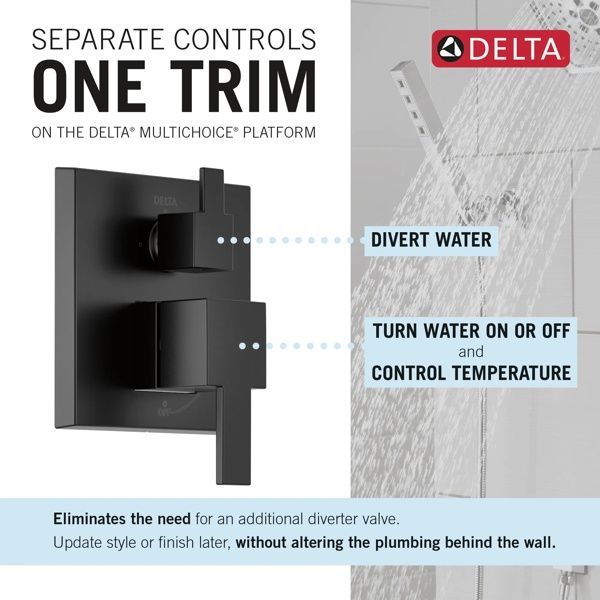 Delta Modern Monitor® 14 Series Matte Black Shower with Raincan, Hand Shower and Rough Valve-3
