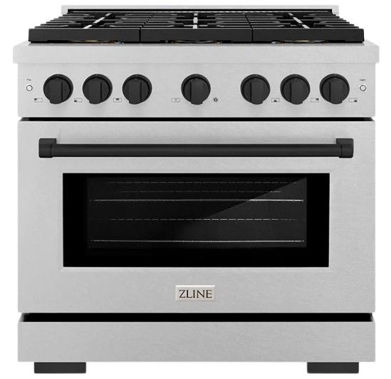 ZLINE Autograph Edition Paramount 36" 5.2 Cu. Ft. Satin Stainless Steel Dual Fuel Range with 6 Burner DuoPro™ Cooktop and Electric Convection Oven in Matte Black Accents-0