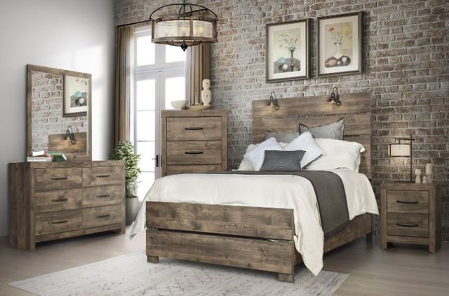New Classic® Home Furnishings Misty Lodge 4-Piece Rustic Brown California King Panel Bedroom Set-1