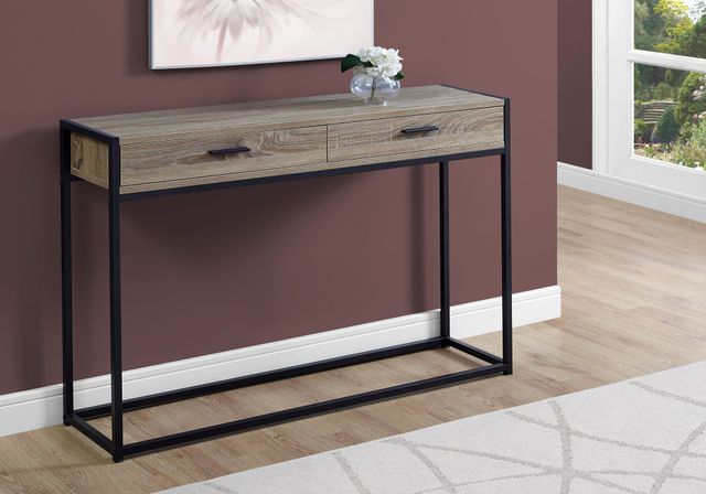 Monarch Specialties Inc. Dark Taupe 48"L Two Drawers Accent Table with Black Metal Base-1
