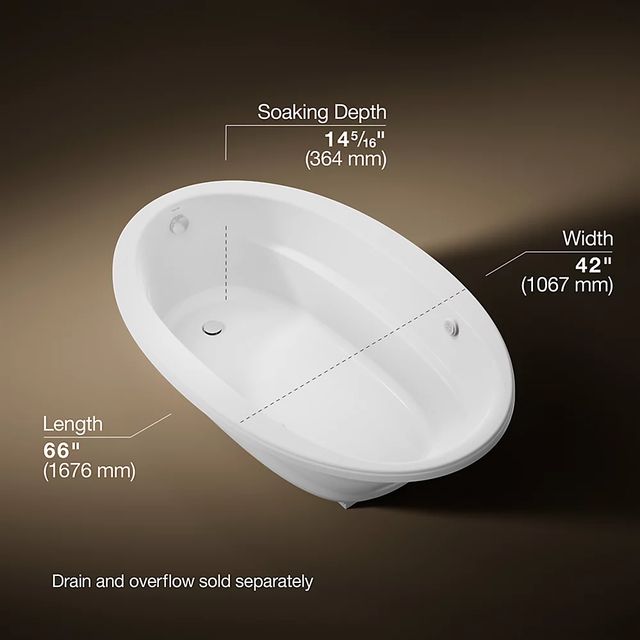 KOHLER® Sunward® White 66" x 42" Drop-In Heated Bubble Massage™ Air Bath with Bask® Heated Surface-3