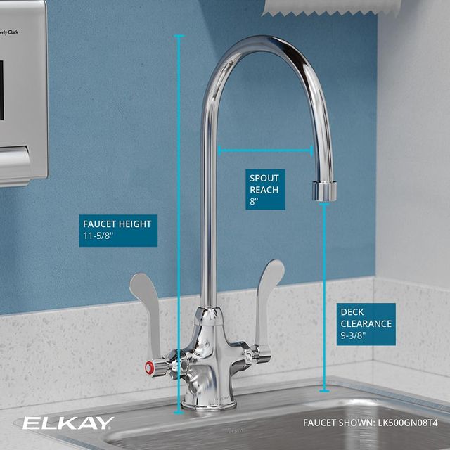 Elkay Chrome Single Hole Concealed Deck Faucet with 8" Gooseneck Spout and 4" Wristblade Handles-3