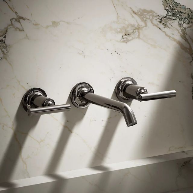 KOHLER® Purist® Vibrant Titanium Wall-Mount Bathroom Sink Faucet Trim with Lever Handles-3