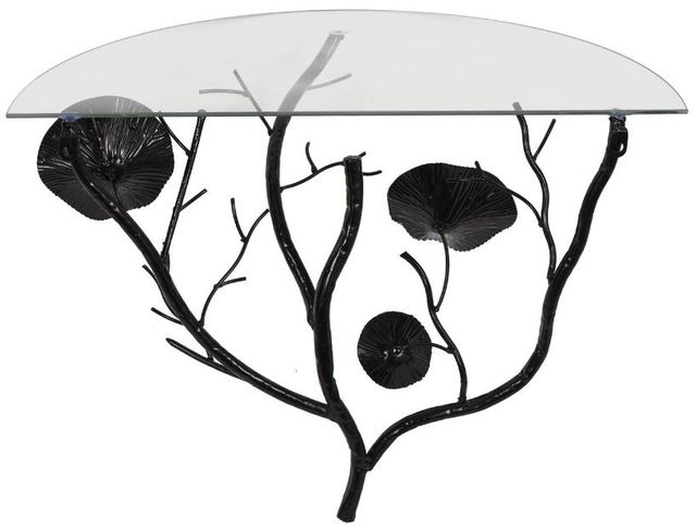 Deco Marche Black Metal Floral Branch Wall Shelf with Glass Top-1