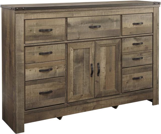 Signature Design by Ashley® Trinell Brown Dresser and Mirror with Fireplace-2