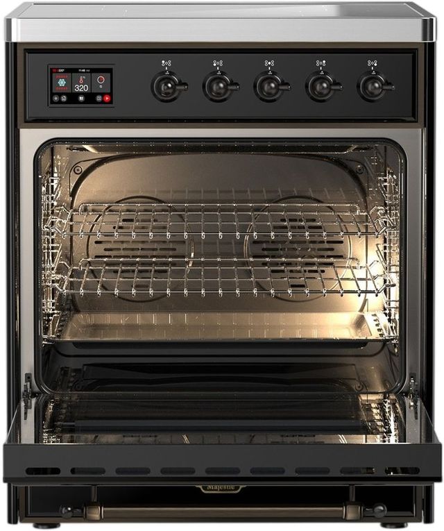 Ilve® Majestic III 30" Glossy Black Pro Style Induction Range with Triple Glass Door and Burnished Trim-1