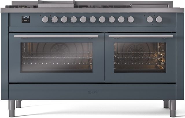 Ilve® Professional Plus II 60" Blue Grey Pro Style Dual Fuel Range-0