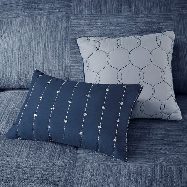Olliix by Madison Park 7 Piece Navy Queen Walter Printed Seersucker Comforter Set-3