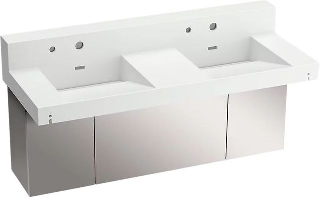KOHLER® Constellation™ Miami White 60" Wall-Mount Basin Lavatory System with Backsplash and Stainless Steel Shroud-0