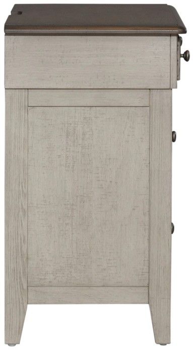 Liberty Furniture Ivy Hollow Dusty Taupe/Weathered Linen Bedside Chest with Charging Station-3