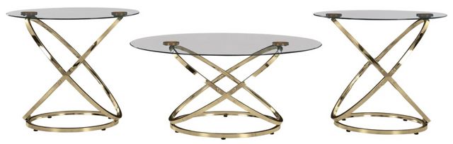 Signature Design by Ashley® Crimonti 3-Piece Glass Top Table Set with Champagne Base-1