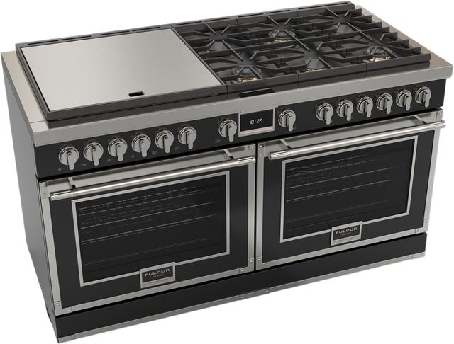 Fulgor Milano® Evoque 400 Series 60" Glossy Black Pro Style Dual Fuel Hybrid Range with Stainless Steel Trim -1