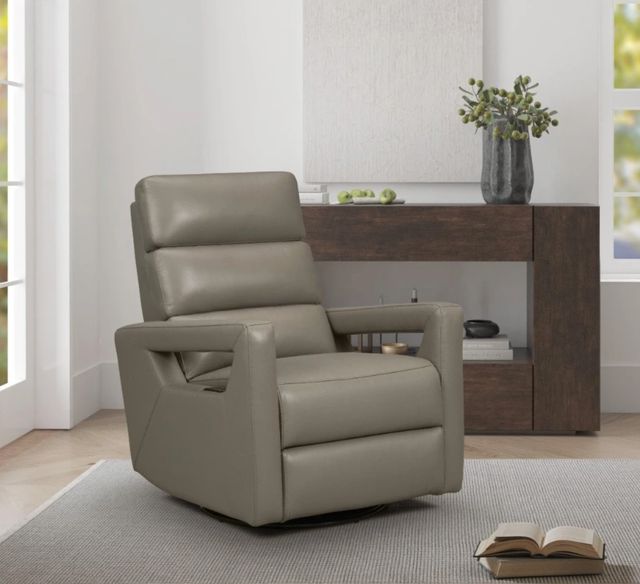 BarcaLounger® Jordan Lynn Smokey Gray Leather Power Swivel Glider Recliner-2