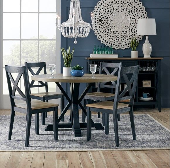 Liberty Furniture Lakeshore 5-Piece Black/Navy/White Pedestal Table Set-0